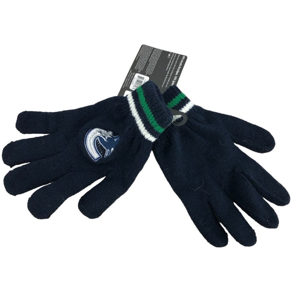 BNWT Men's NHL Official Canucks Navy Knit Gloves w/Canucks Logo Embroidery OS